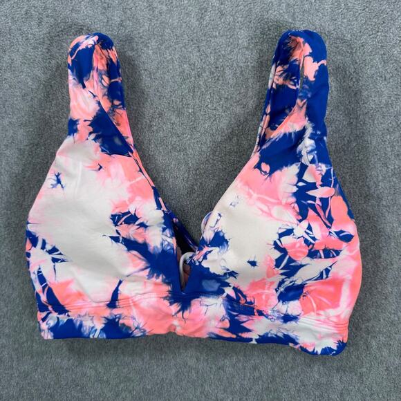 Maaji Marble Allure Long Line Reversible Bikini Top Women's Small Blue Pink Tie - Picture 1 of 8